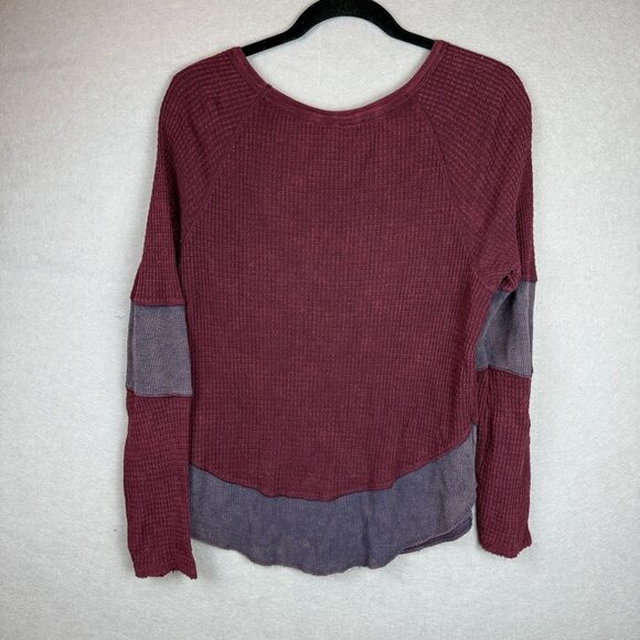 We the Free People Burgundy And Grey Waffle Thermal Top Small Long Sleeve - Picture 6 of 6